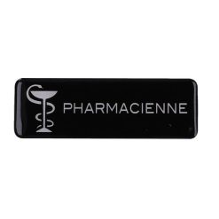 Badge pharmacie noir rectangulaire – 75X25mm – Pharmacienne